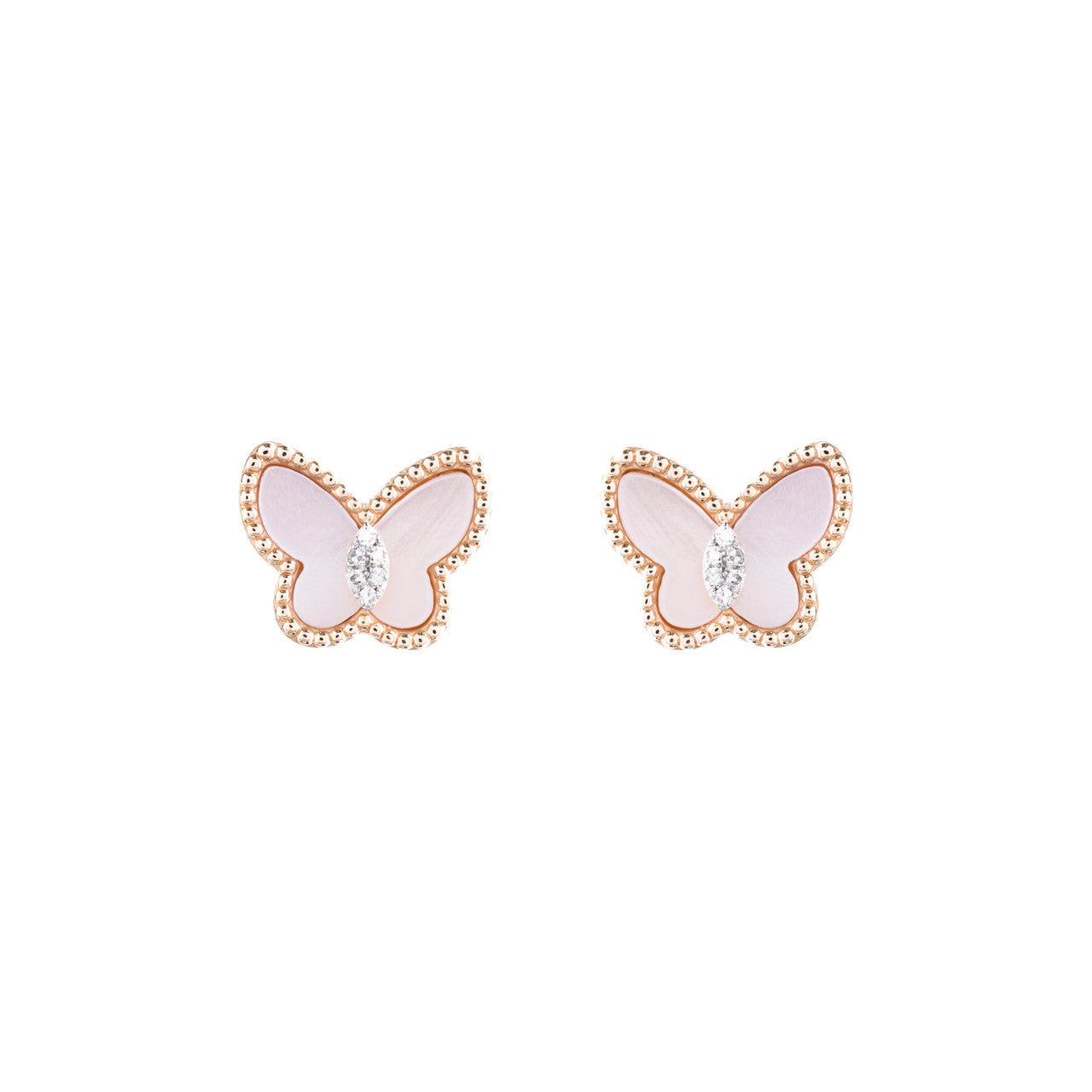 18K Rose Gold Pink  Butterfly Diamond Earrings