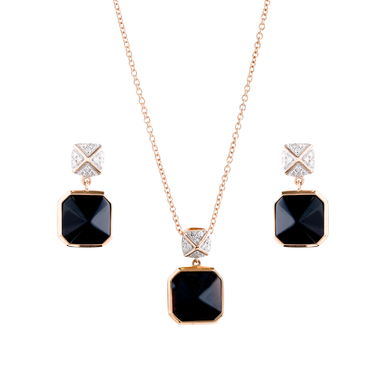 18K Rose Gold Black Onyx Diamond Necklace Set