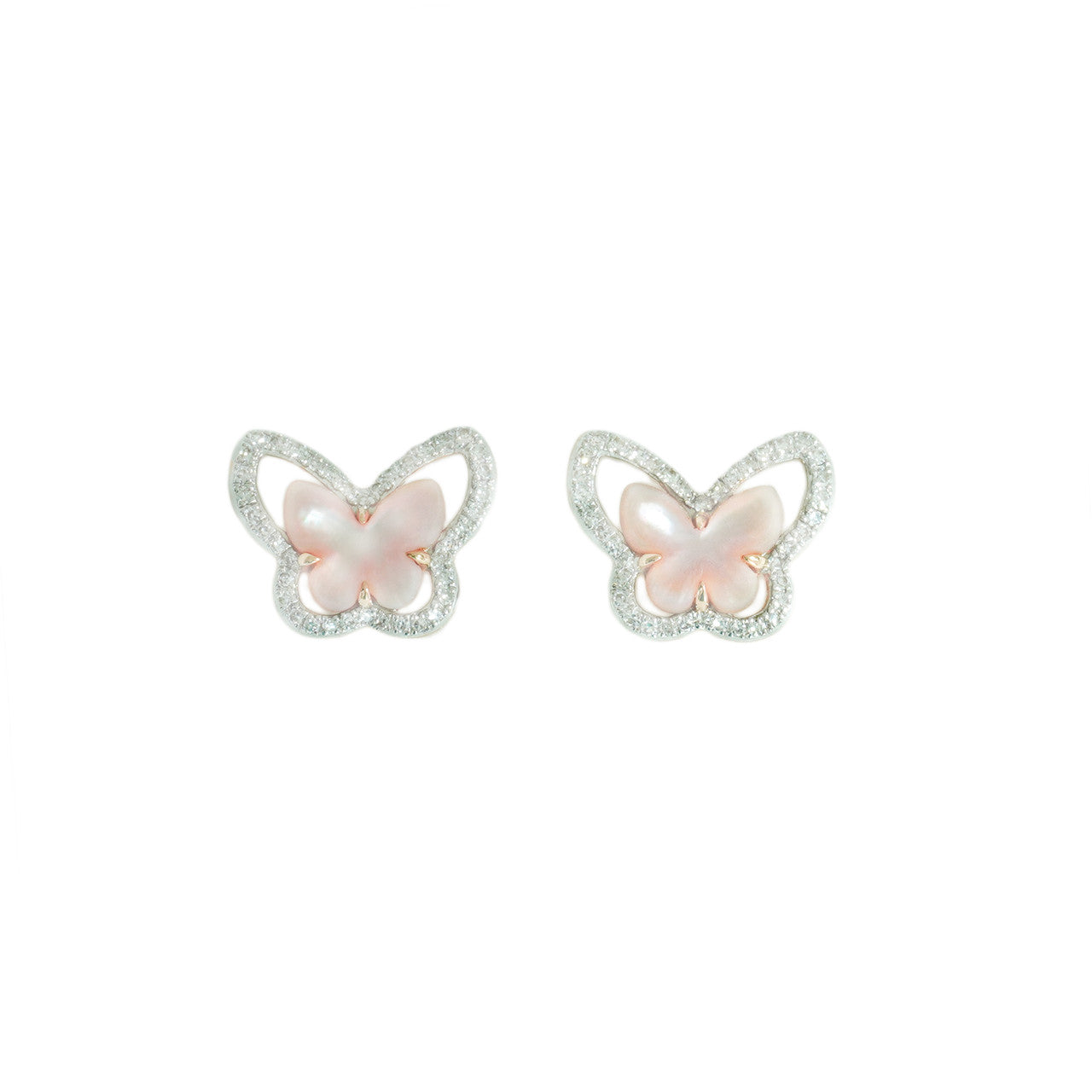 18K Yellow Gold Butterfly Mother of Pearl Diamond Earrings