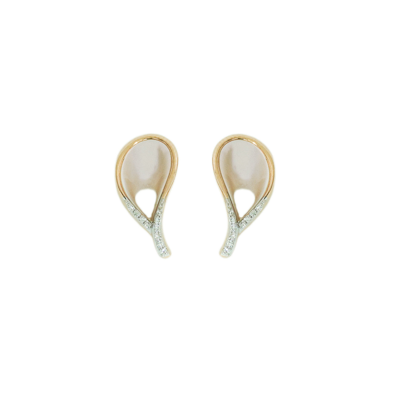 18K Yellow Gold Mother of Peal Oval Leaf Diamond Earrings