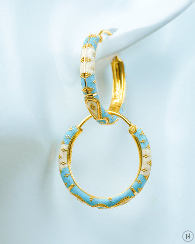 21K Yellow Gold Emirati Sky Blue Meena Earring