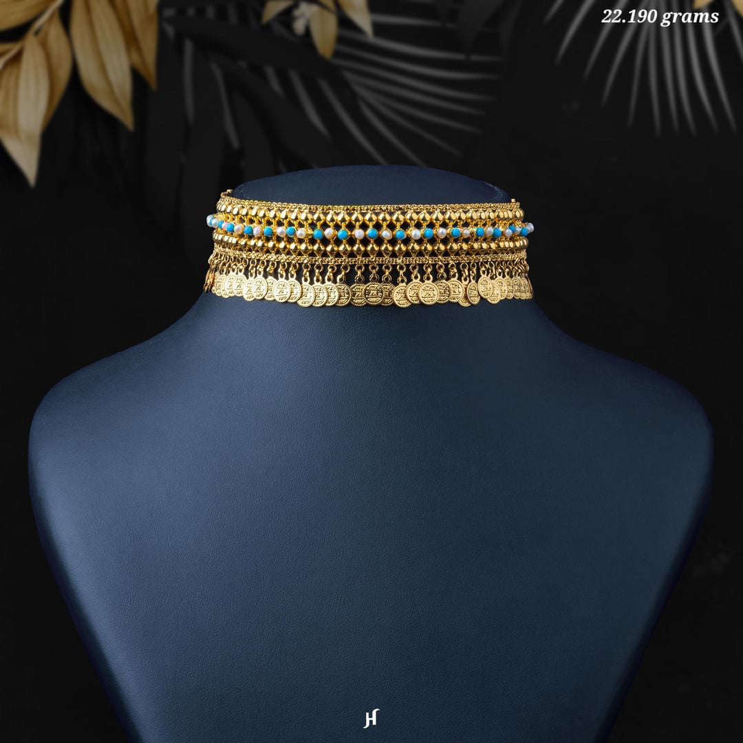 21K Yellow Gold Bahraini Sky Coin Half Choker Necklace