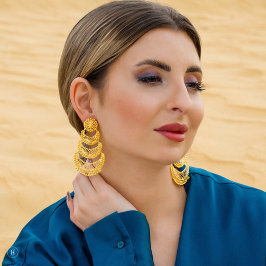 21K Yellow Gold Bahraini Multilayer Chandelier Earrings