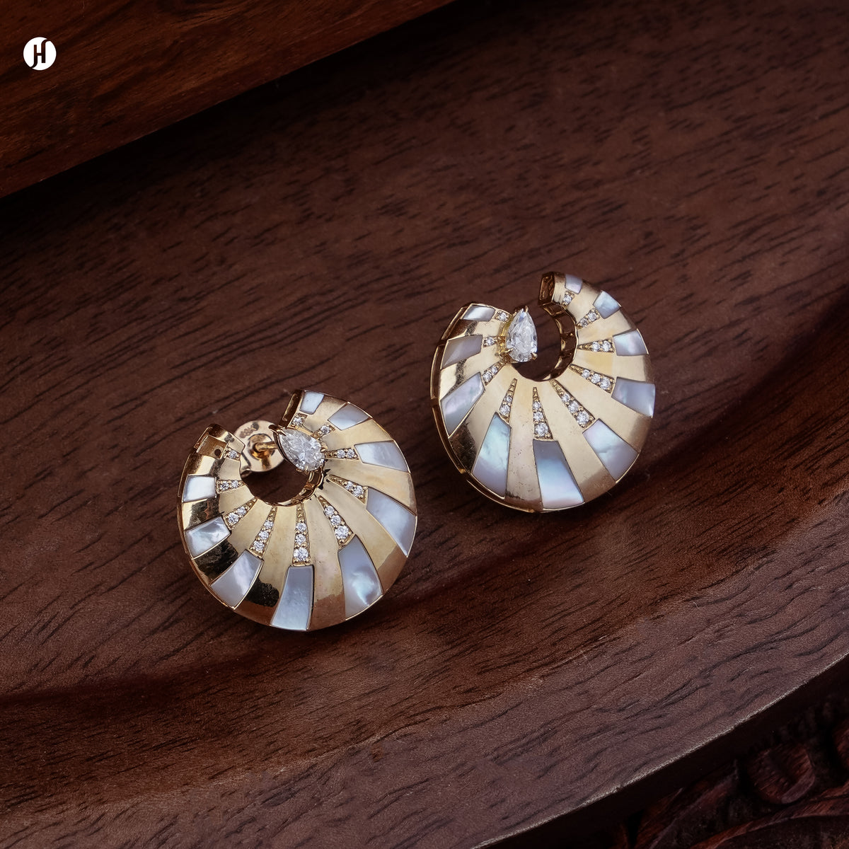 Italian 18K rose gold mother-of-pearl spiral shell stud earrings