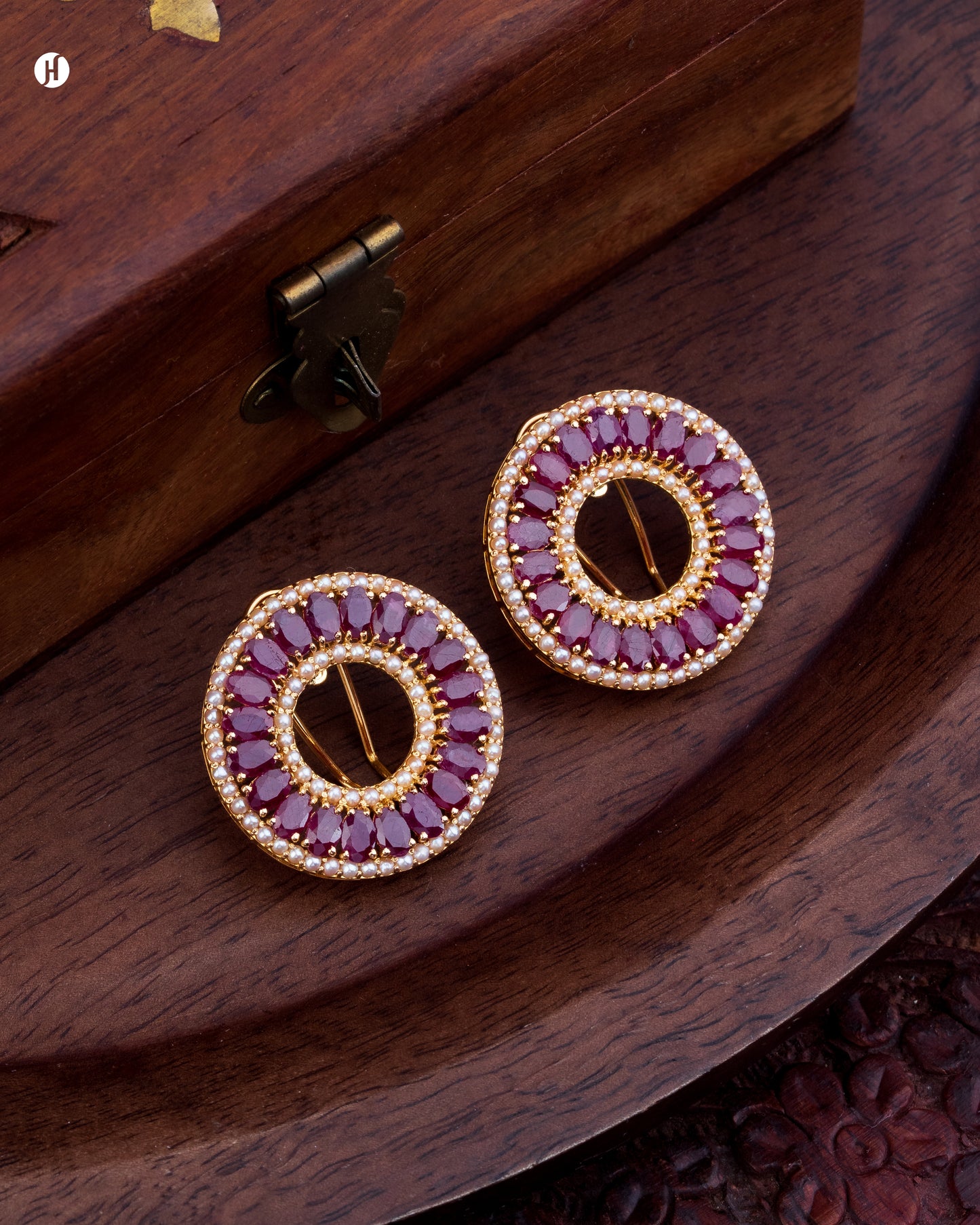 21K Yellow Gold Pakistani Round Ruby Pendant Necklace Set