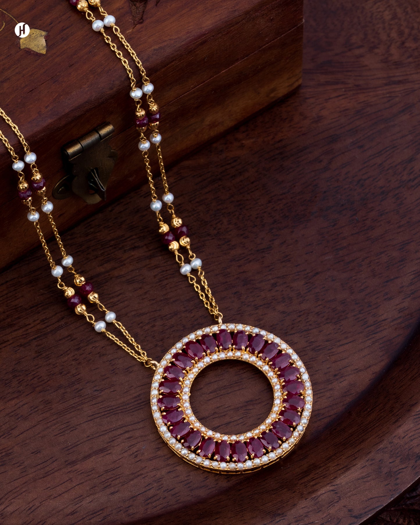 21K Yellow Gold Pakistani Round Ruby Pendant Necklace Set