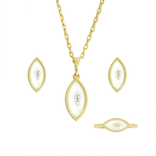 18K Yellow Gold Marquise Diamond Pendant Set