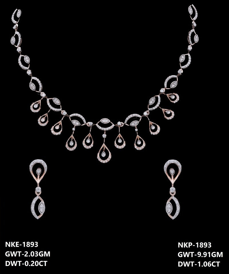 18K rose gold diamond necklace and earring set — party wear bridal jewelry, ideal gift, Dubai UAE