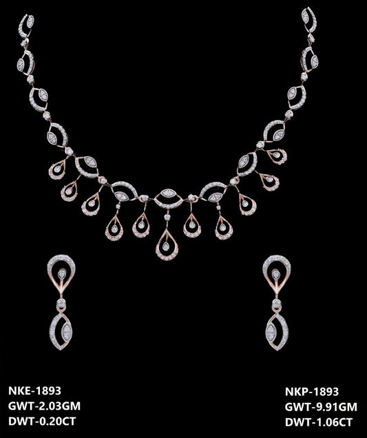 18K rose gold diamond necklace and earring set — party wear bridal jewelry, ideal gift, Dubai UAE