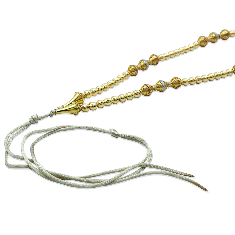 Adjustable string fastening on 21K Yellow Gold Italian Emirati Shnaf Opera Necklace