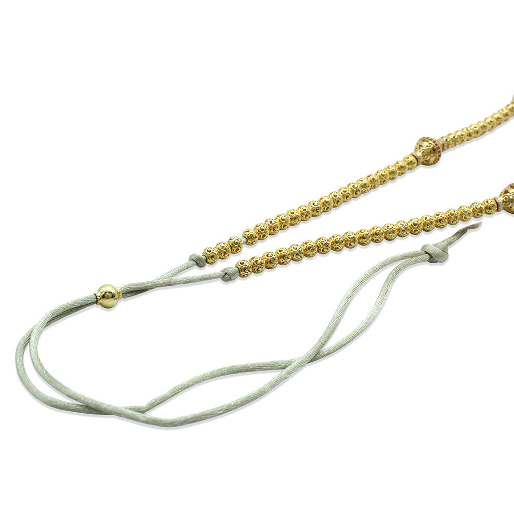 Adjustable string fastening on 21K Yellow Gold Bahrain Classic Emirati Shnaf Opera Necklace