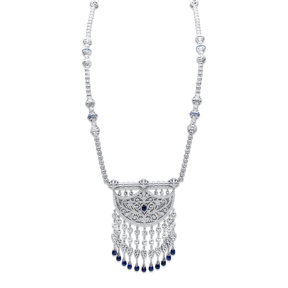 18K White Gold Italian Emirati Shnaf Bridal Opera Necklace