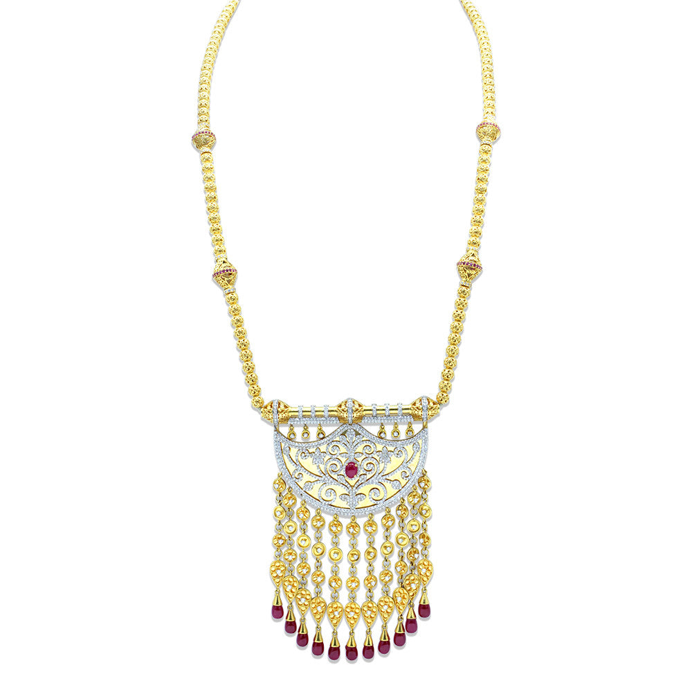 21K Yellow Gold Bahrain Classic Emirati Shnaf Opera Necklace for brides