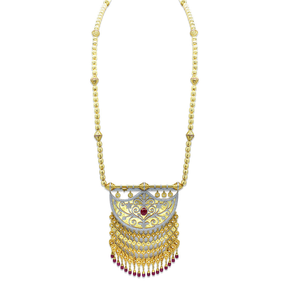 21K Yellow Gold Bahrain Kabira Emirati Shnaf Opera Necklace