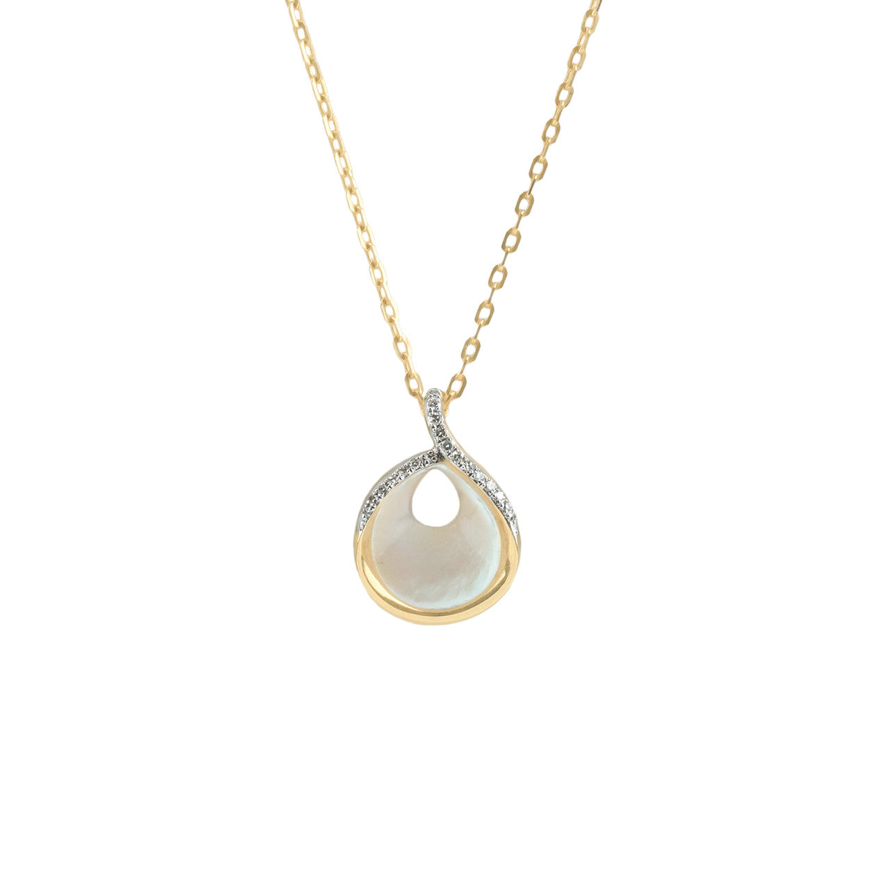 18K Yellow Gold Mother of Pearl Cone Diamond Pendant