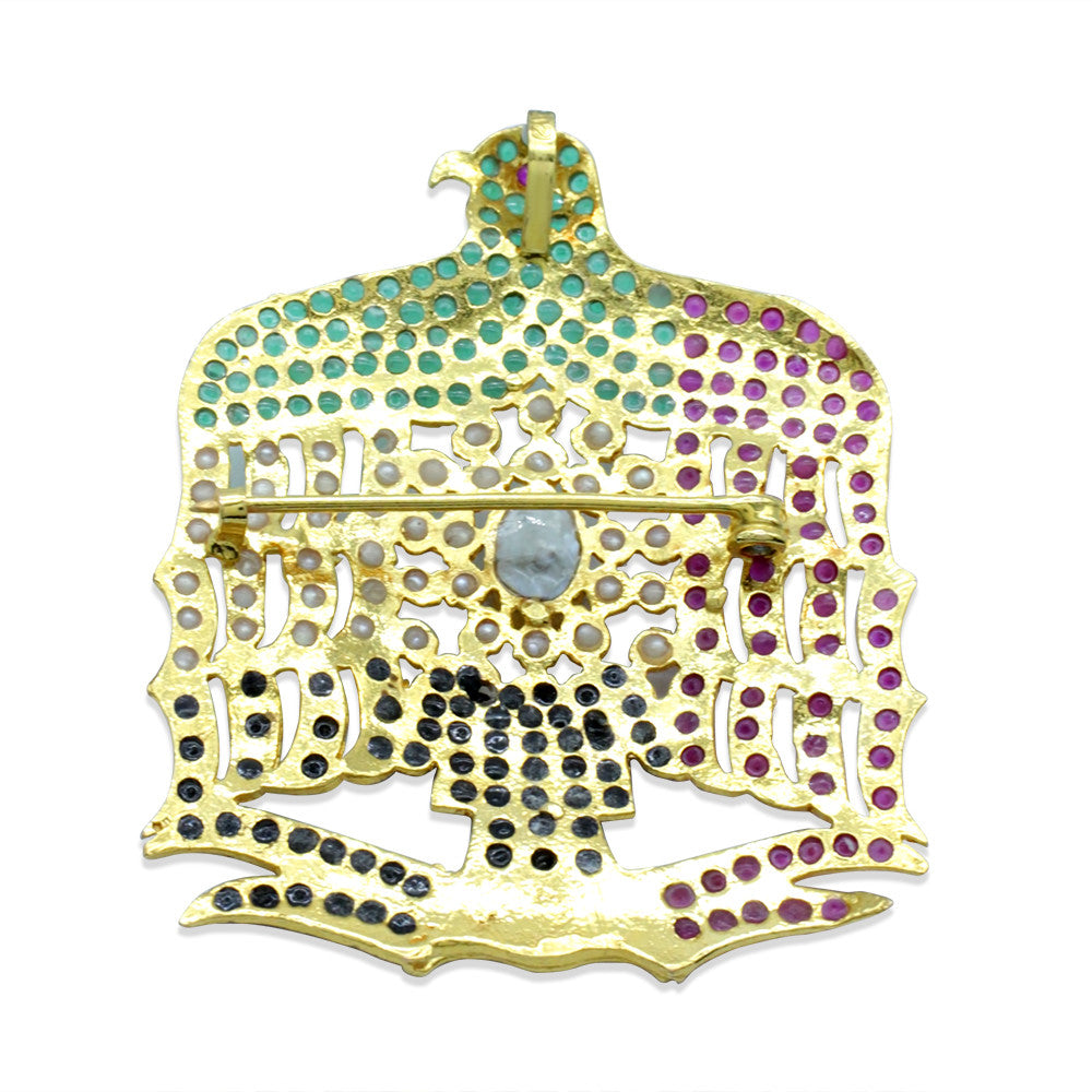 21K Yellow Gold UAE Falcon Pearl Brooch fastening