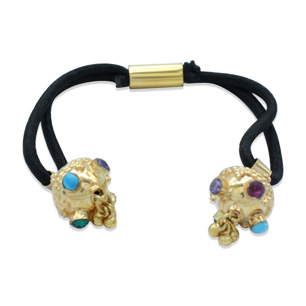 21K Yellow Gold Bahraini Multicolor Dangle Hair Tie