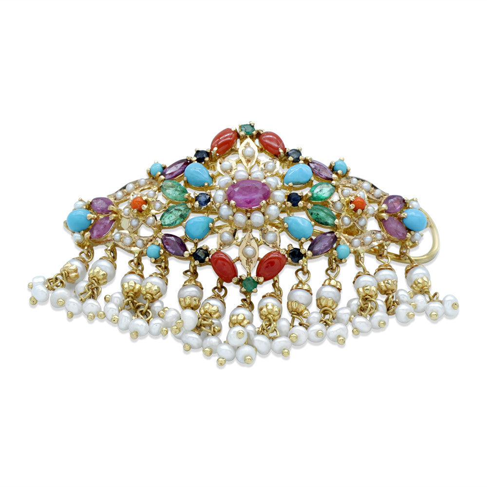 21K Yellow Gold Bahraini Pearl Multicolor Hair Clip