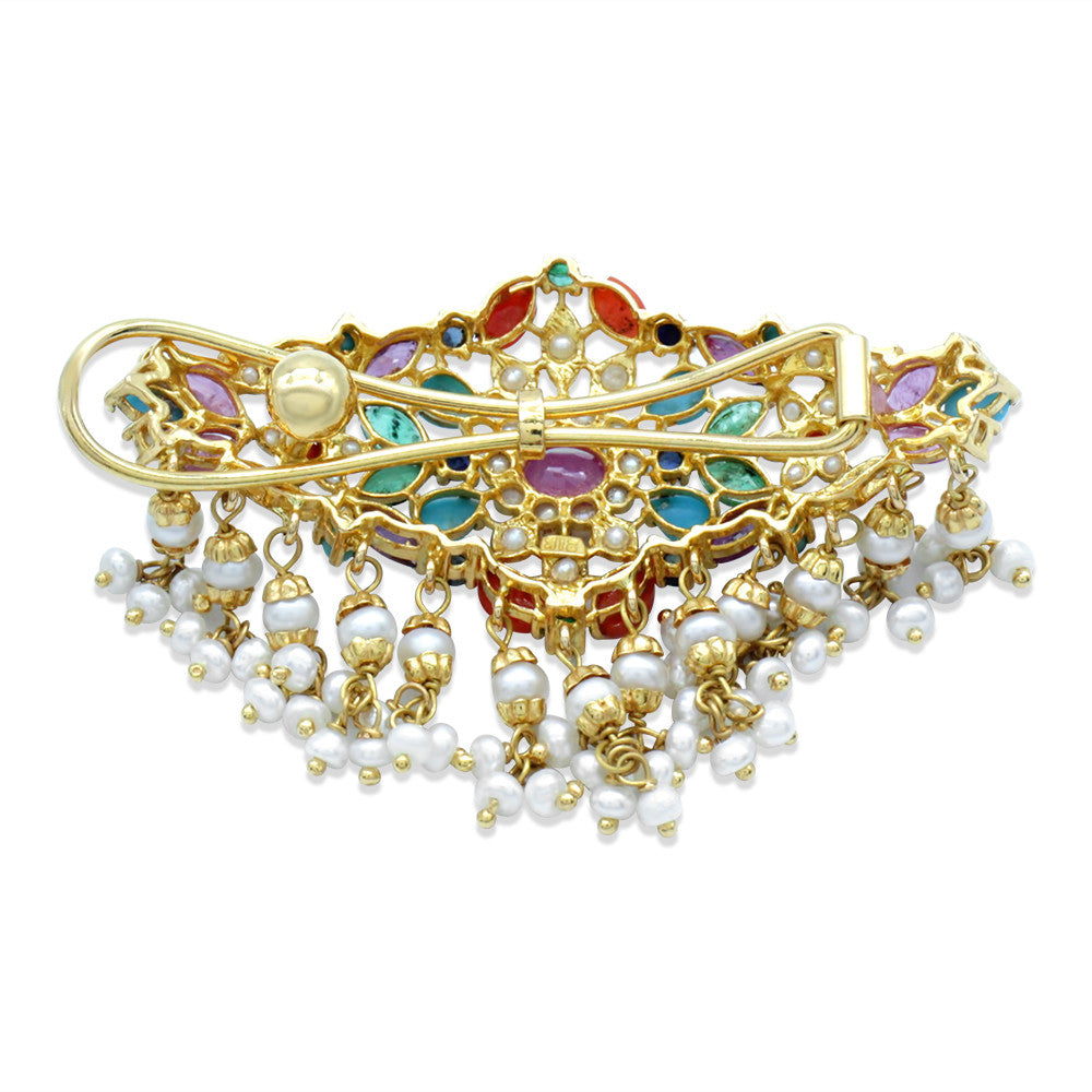 21K Yellow Gold Bahraini Pearl Multicolor Hair Clip fastening