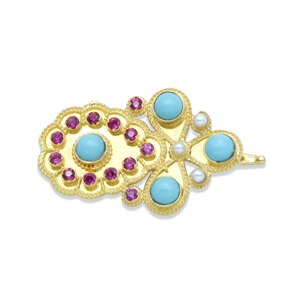 21K Yellow Gold Bahraini Turquoise Hair Clip