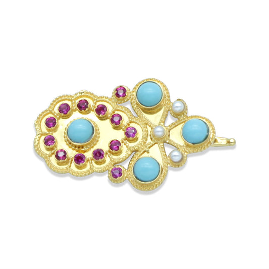 21K Yellow Gold Bahraini Turquoise Hair Clip