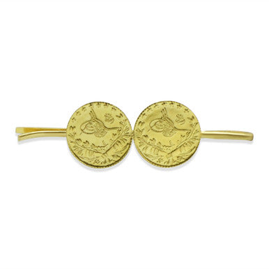 21K Yellow Gold Bahraini Double Turkish Coin Hair Pin