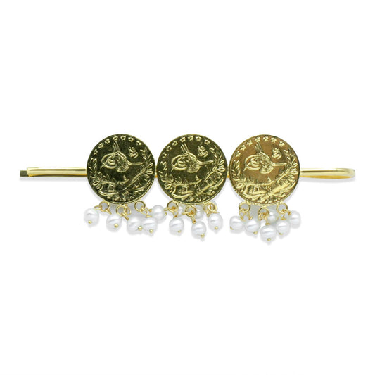 21K Yellow Gold Bahraini Turkish Coin Pearl Hair Pin