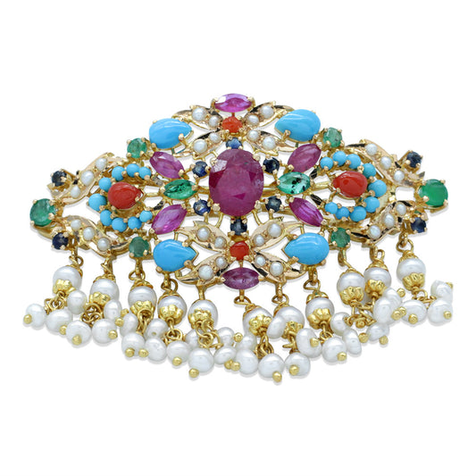 21K Yellow Gold Bahraini Pearl Multicolor Aleid Hair Clip