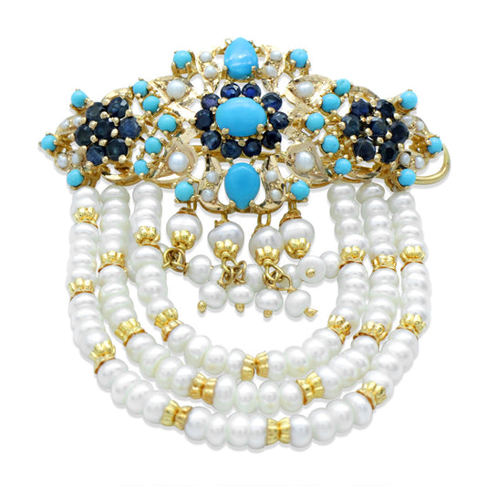 21K Yellow Gold Bahraini Pearl Blue Dangle Hair Clip