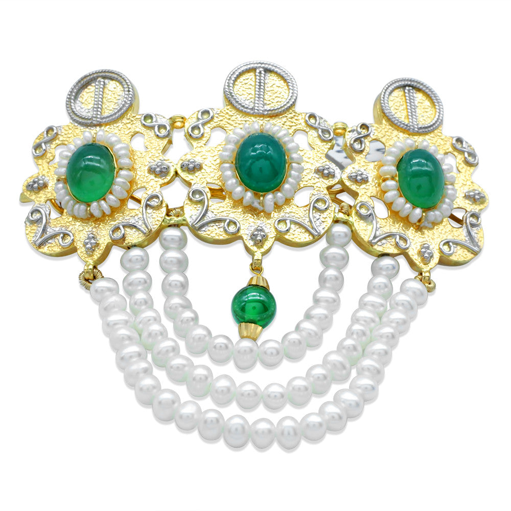 21K Yellow Gold Bahraini Green Pearl Dangle Hair Clip