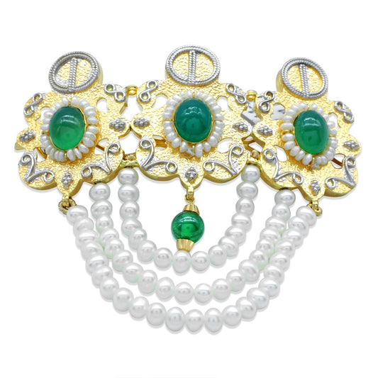 21K Yellow Gold Bahraini Green Pearl Dangle Hair Clip