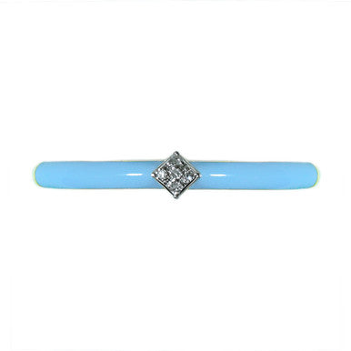 18K Yellow Gold Sky Blue Enamel Diamond Ring