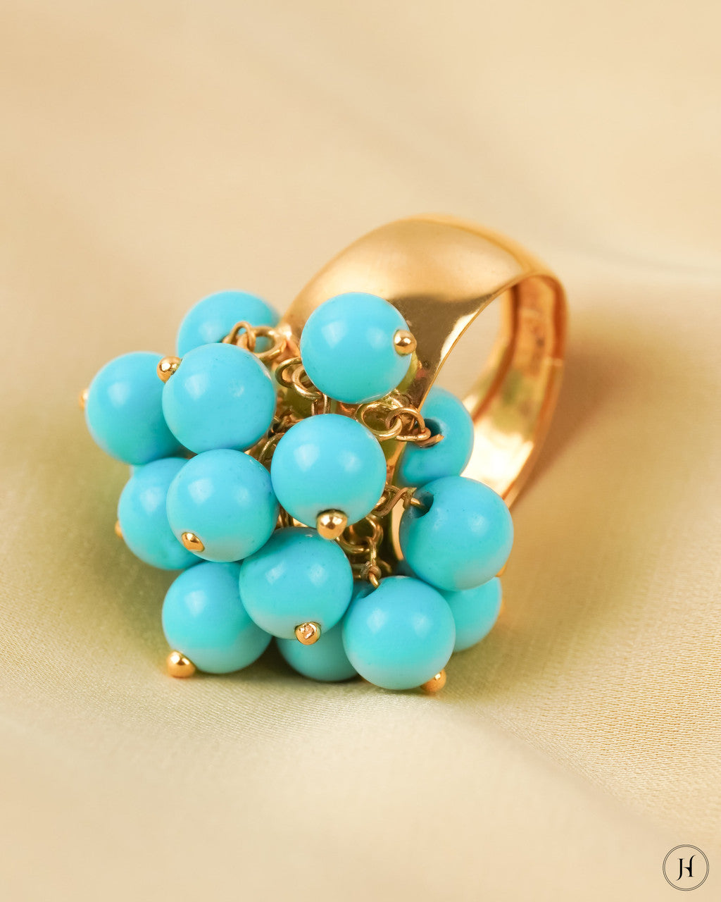 21K Yellow Gold Turquoise Cluster Statement Ring