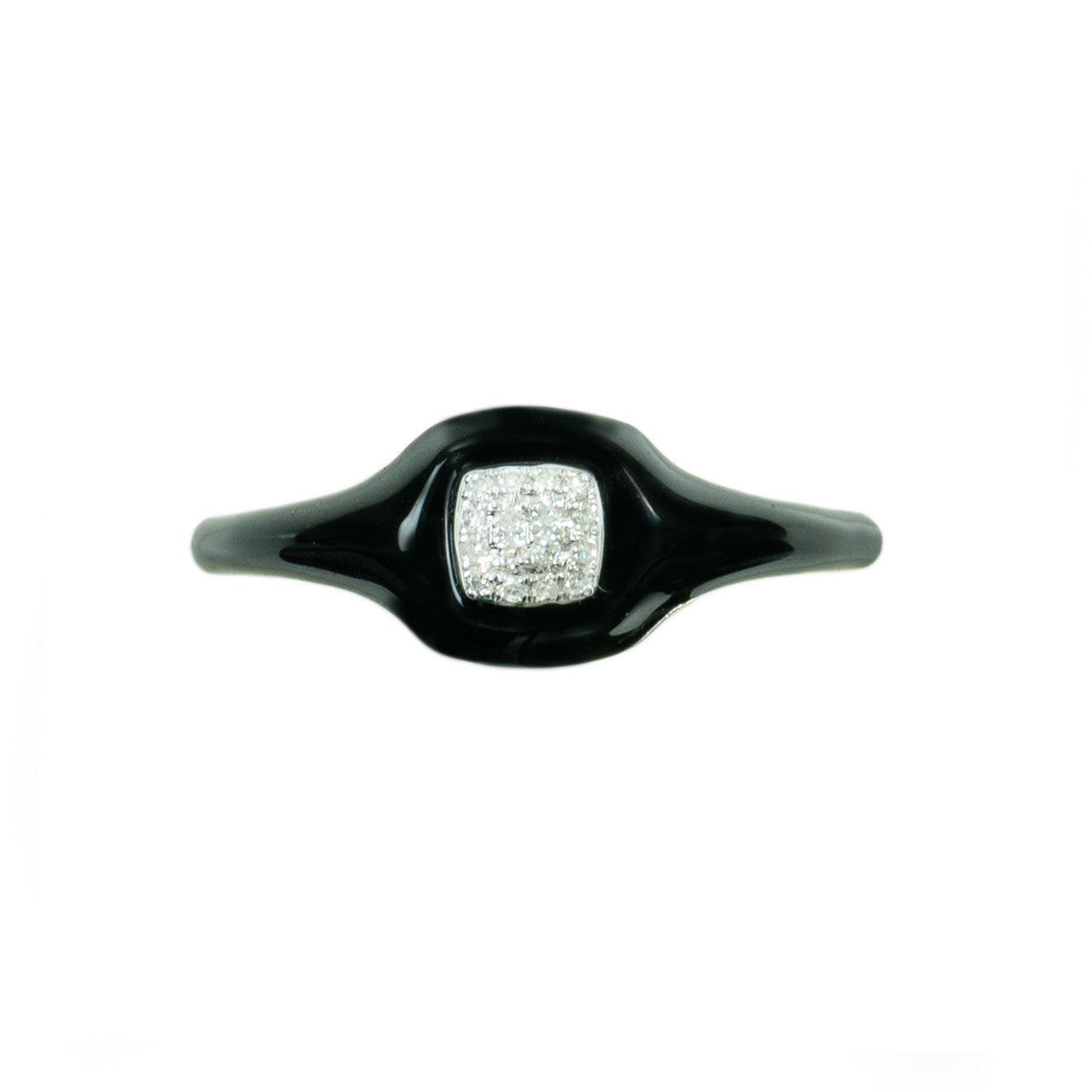 18K White Gold Elegant Black Enamel Diamond Ring