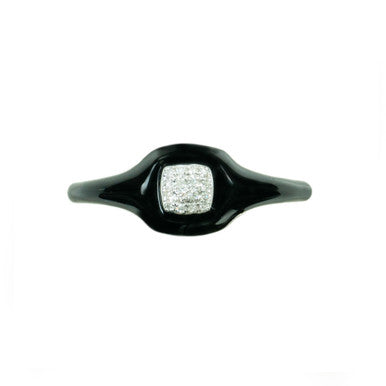 18K White Gold Black Enamel Diamond Ring