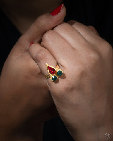 21K Yellow Gold Red Green Emirati Ring