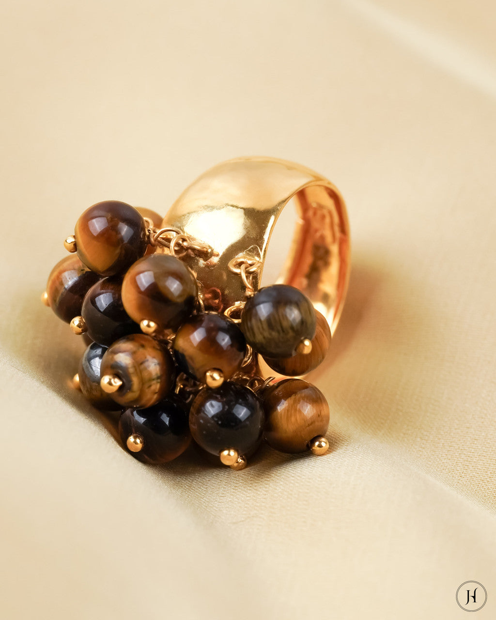 21K Yellow Gold Tiger's Eye Cluster Statement Ring