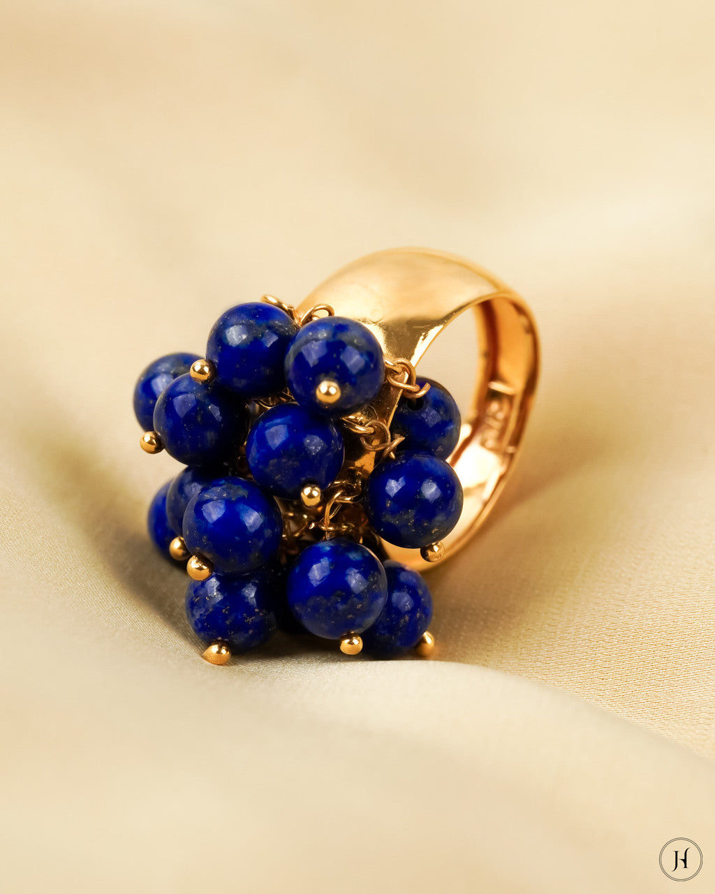 21K Yellow Gold Royal Blue Cluster Statement Ring