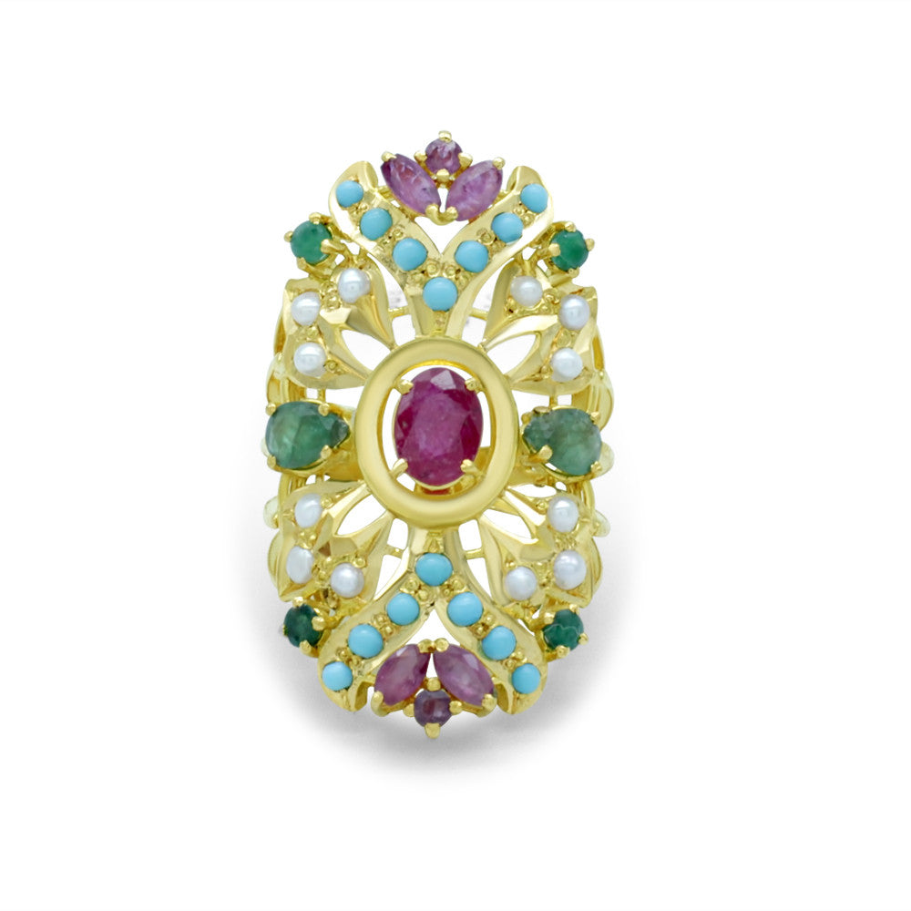 22K Yellow Gold Bahraini Purple Pearl Oval Ring