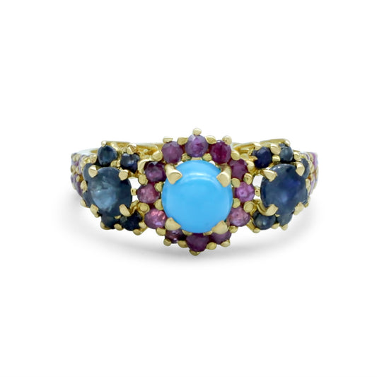 21K Yellow Gold Bahraini Indigo Turquoise Ring