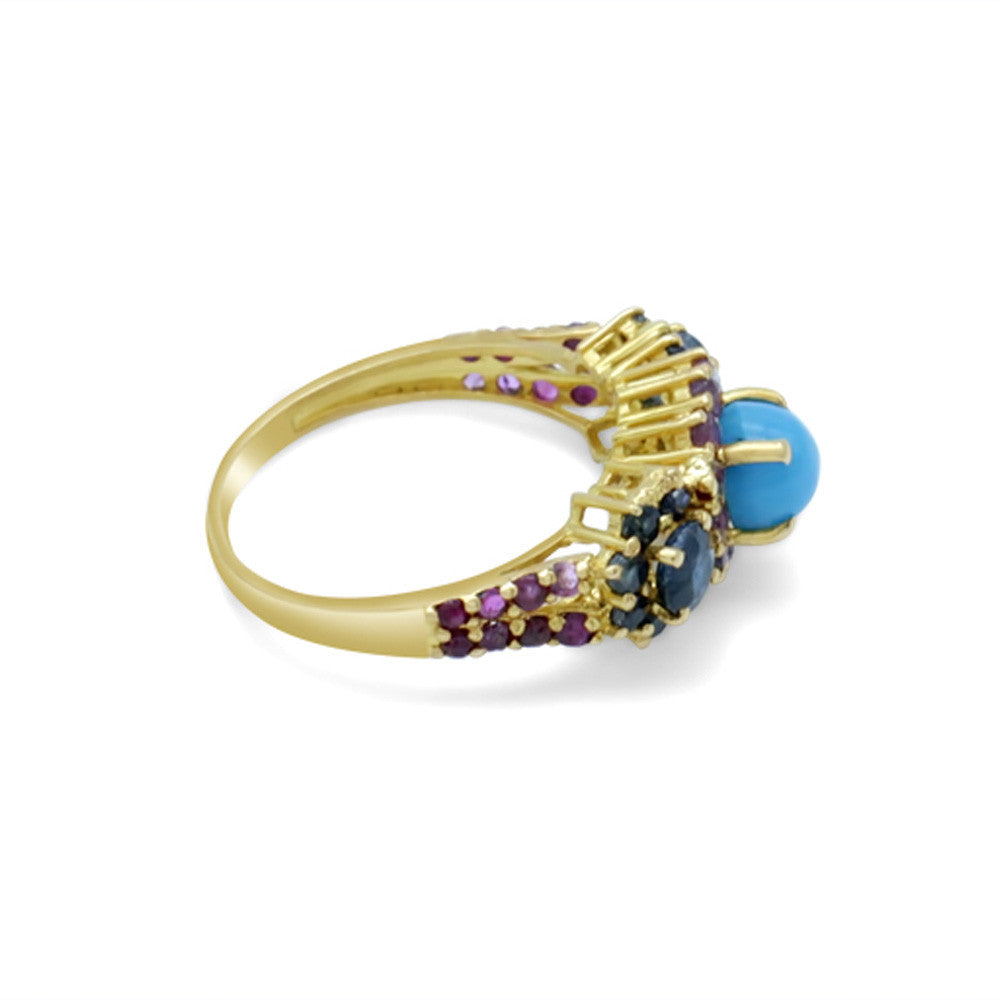 Side profile of 21K Yellow Gold Bahraini Indigo Turquoise Ring