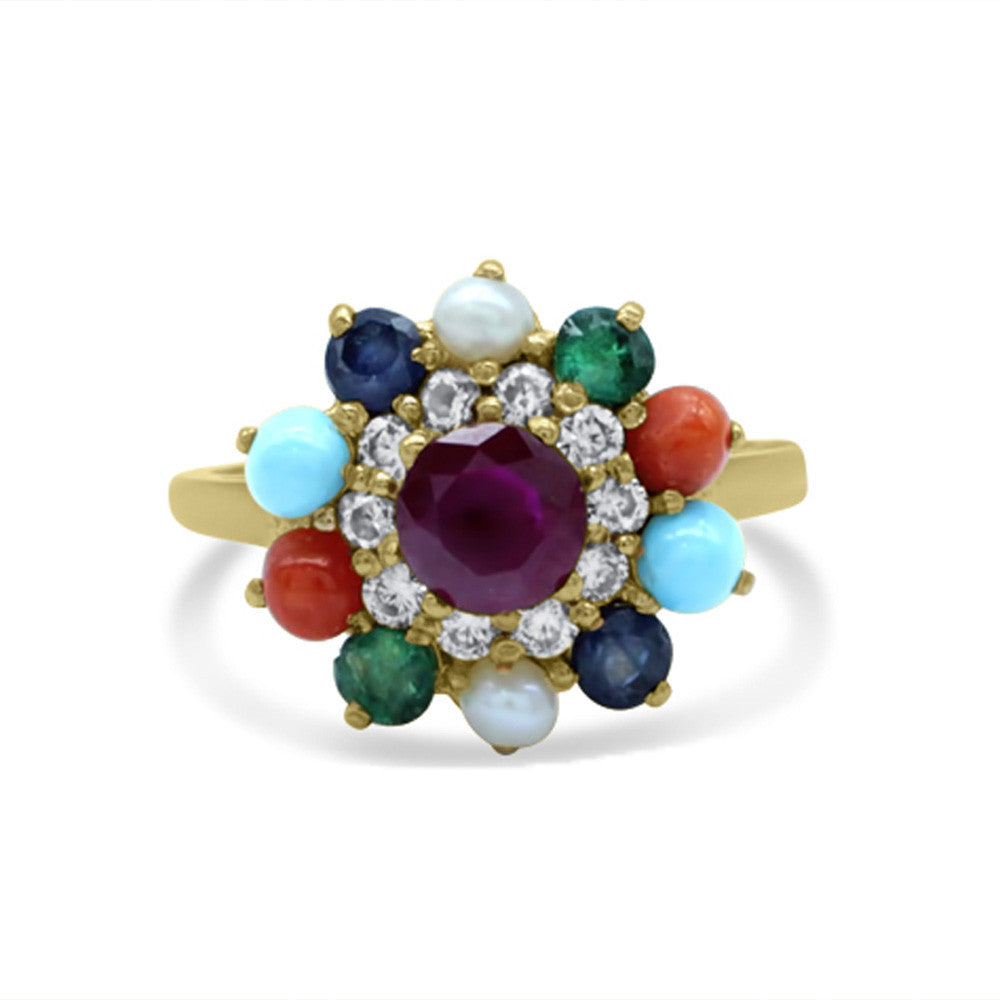 21K Yellow Gold Bahraini Pearl Multicolor Ring