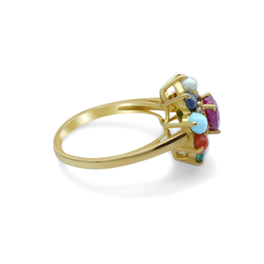 Side profile of 21K Yellow Gold Bahraini Pearl Multicolor Ring