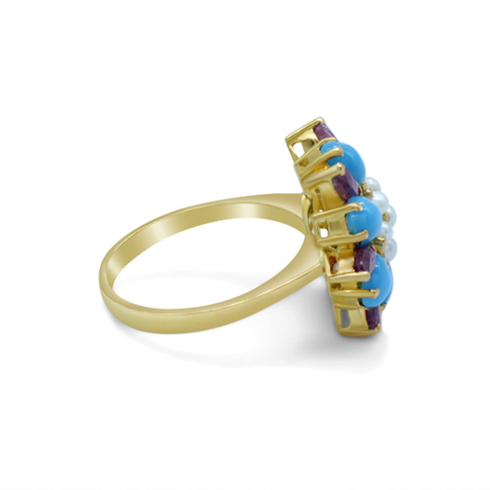 Side profile of 22K Yellow Gold Bahraini Floral Indigo Pearl Ring