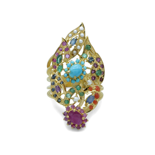 22K Yellow Gold Bahraini Multicolor Leaf Pearl Ring