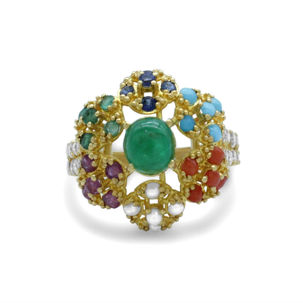 22K Yellow Gold Bahraini Green Fleur Ring