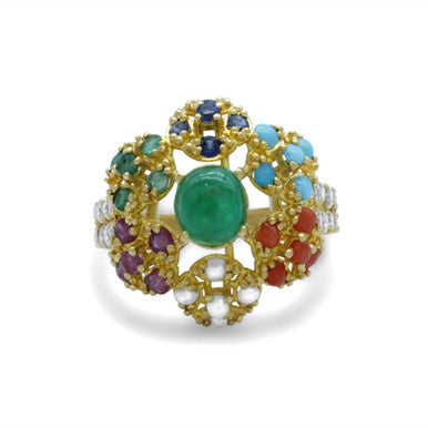 22K Yellow Gold Pakistani Green Fleur Ring