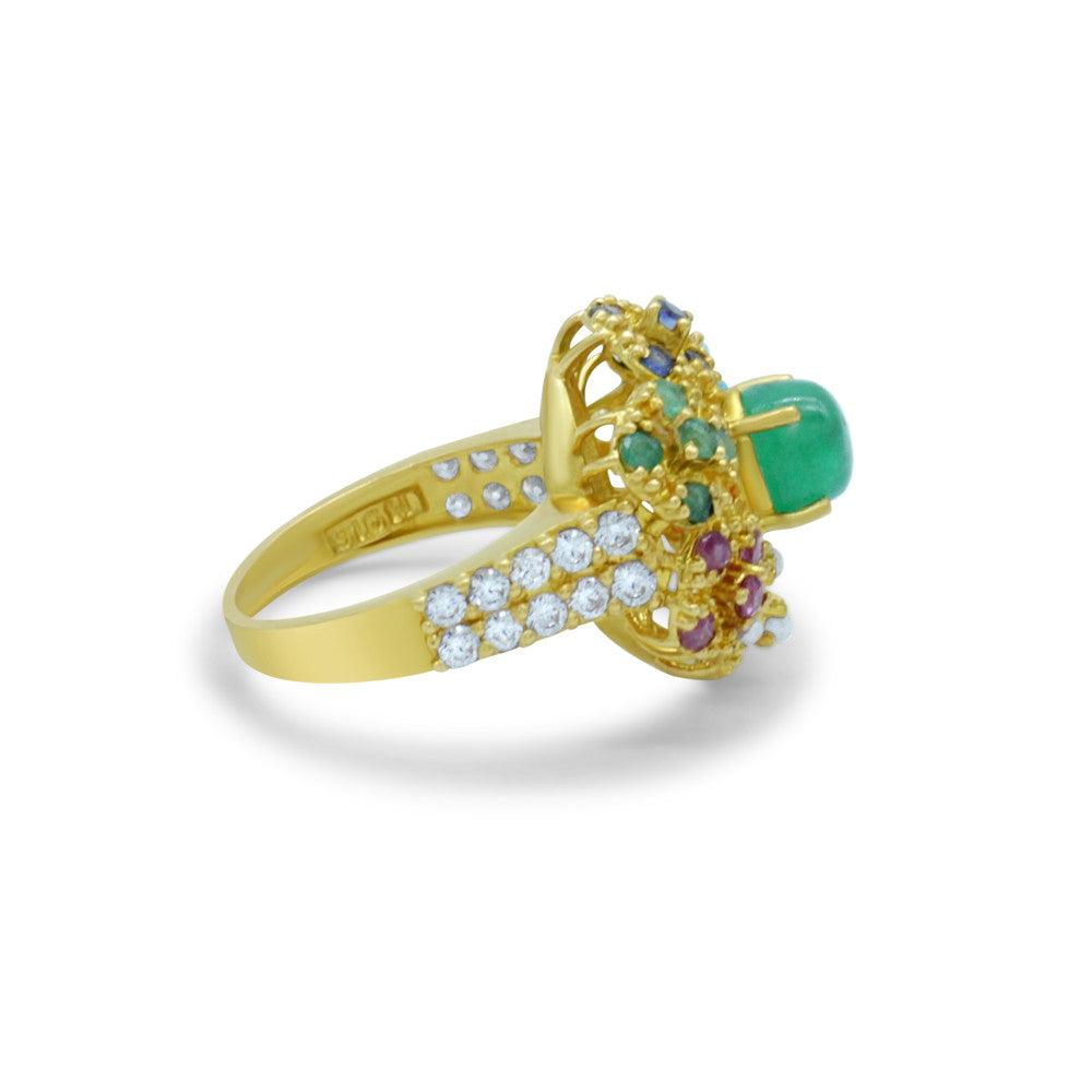 Side profile of 22K Yellow Gold Bahraini Green Fleur Ring