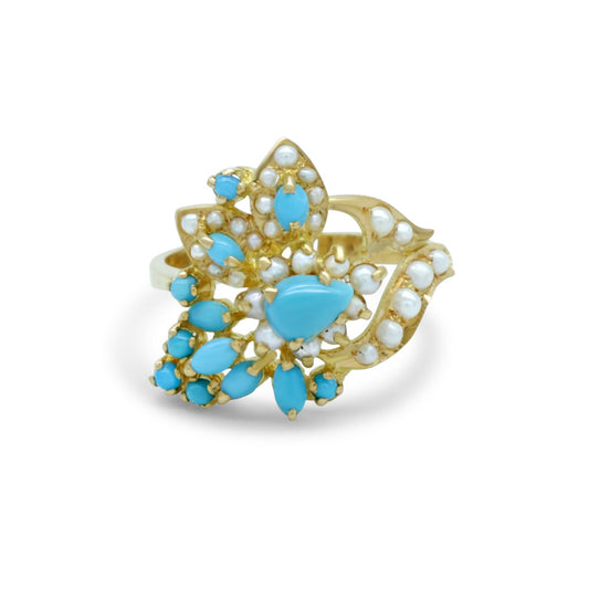 21K Yellow Gold Bahraini Pearl Turquoise Ring