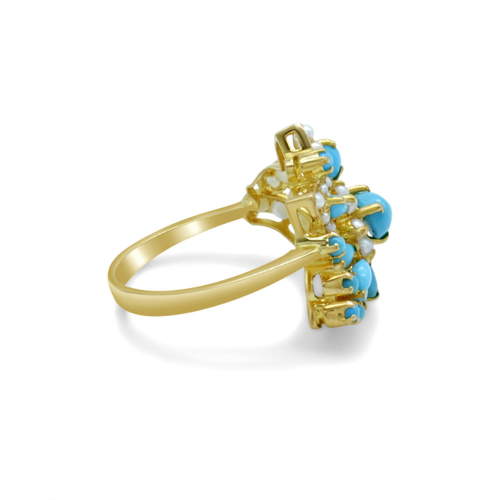 Side profile of 21K Yellow Gold Bahraini Pearl Turquoise Ring